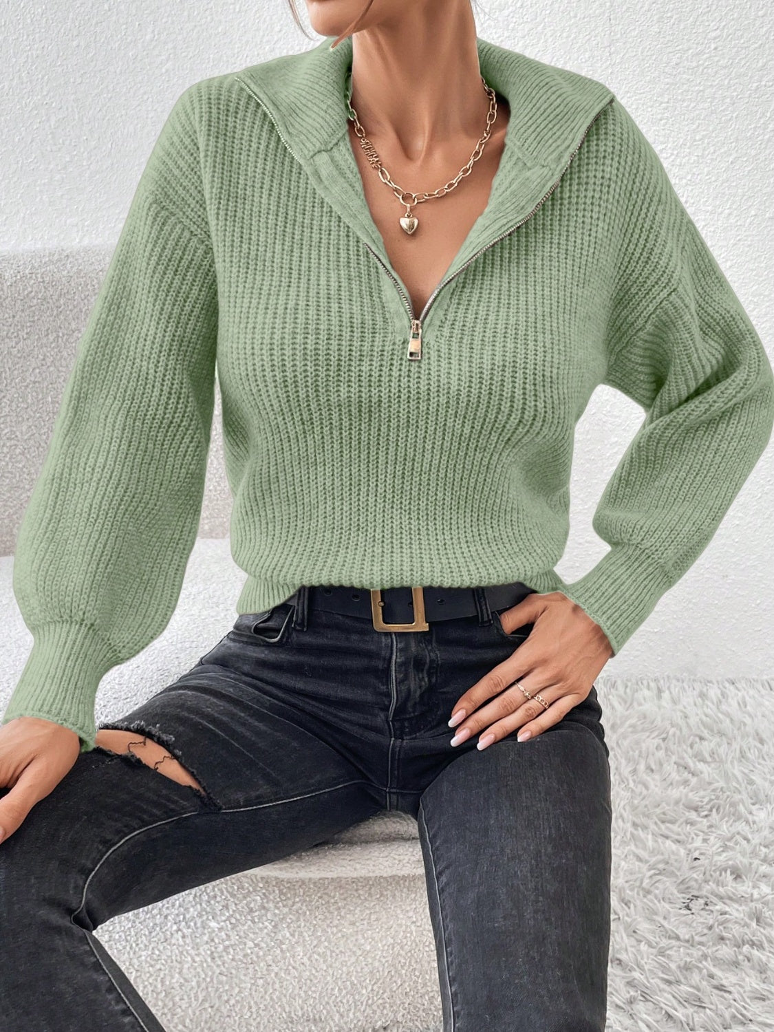 Honey Half Zip Dropped Shoulder Sweater - Body By J'ne