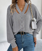 Cutout V-Neck Long Sleeve Sweater