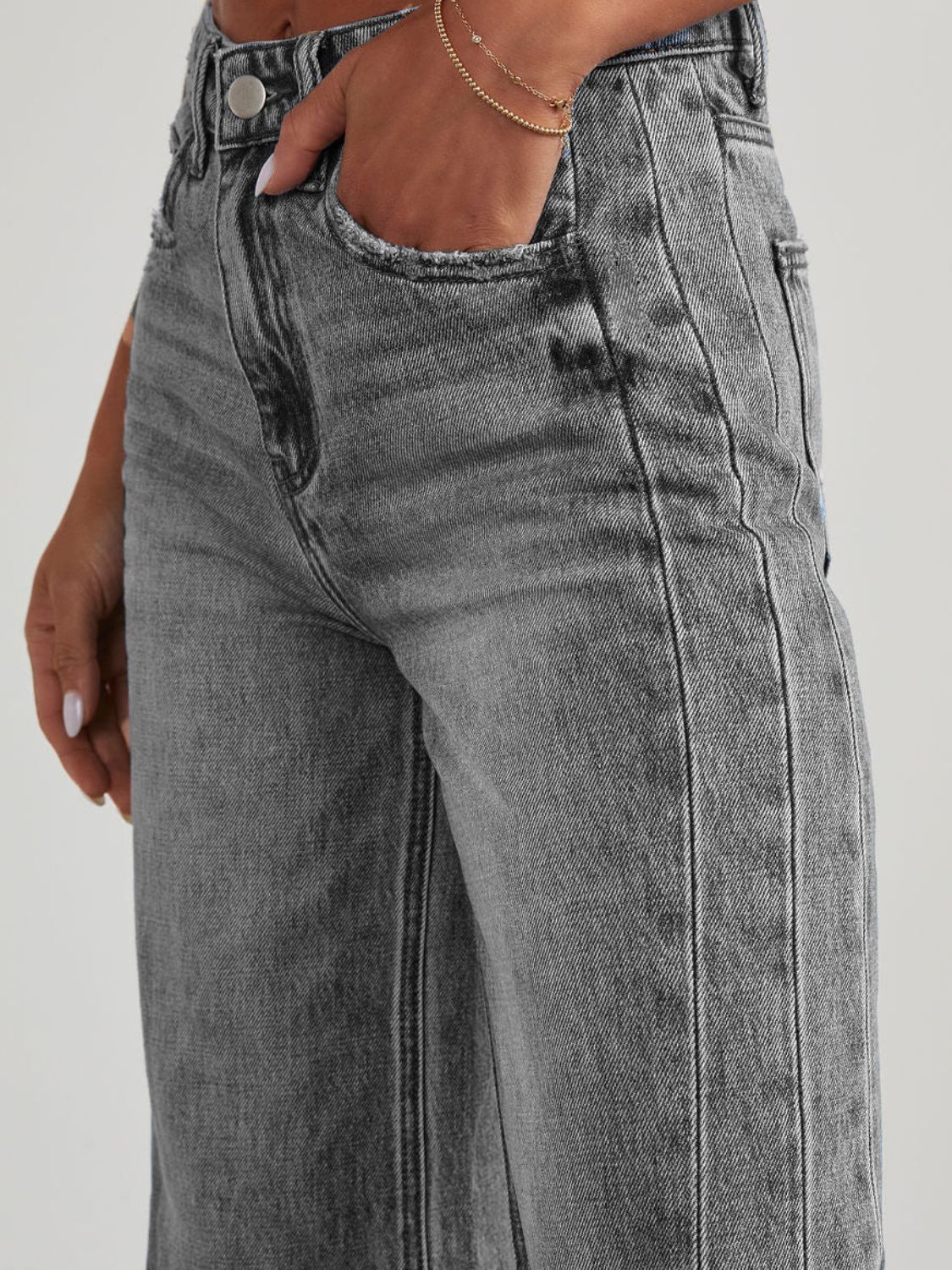 Raw Hem Wide Leg Jeans with Pockets - Body By J'ne