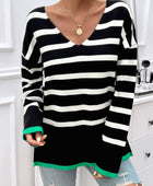 Striped V-Neck Long Sleeve Knit Top