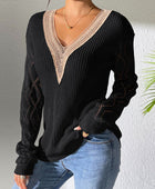 Openwork V-Neck Long Sleeve Sweater