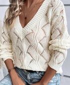 Openwork V-Neck Long Sleeve Sweater