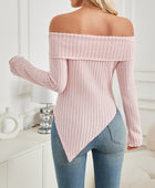 Ribbed Asymmetrical Hem Off-Shoulder Long Sleeve T-Shirt