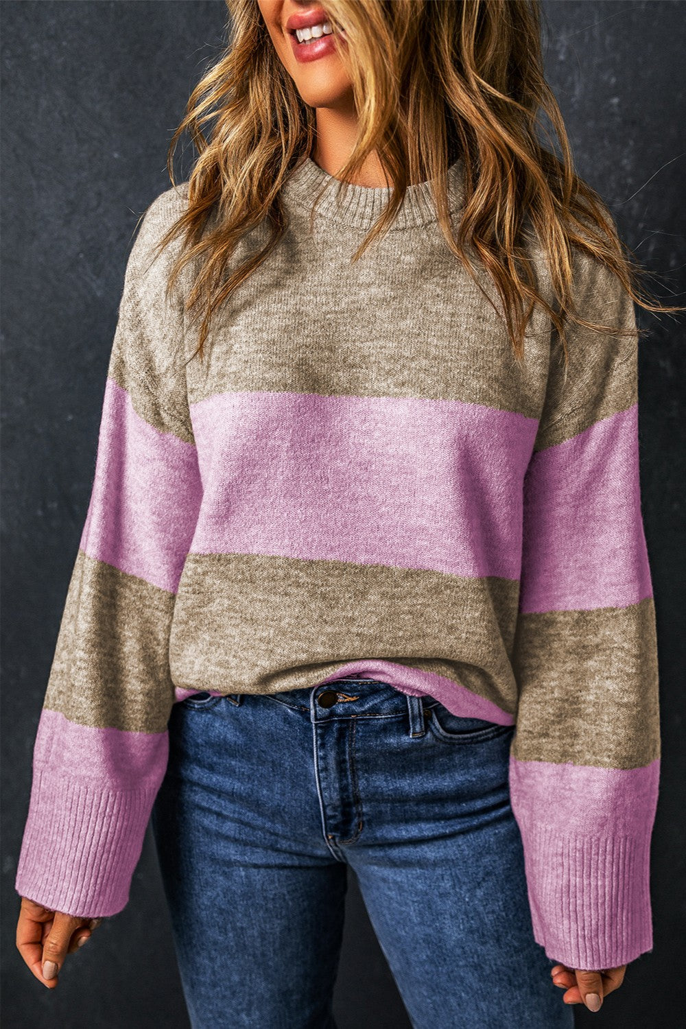 Color Block Round Neck Long Sleeve Sweater - Body By J'ne