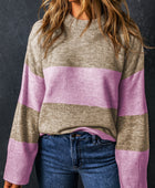 Color Block Round Neck Long Sleeve Sweater