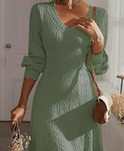 Texture V-Neck Long Sleeve Dress