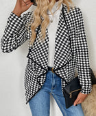 Houndstooth Open Front Long Sleeve Jacket