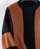 Color Block Round Neck Long Sleeve Sweater