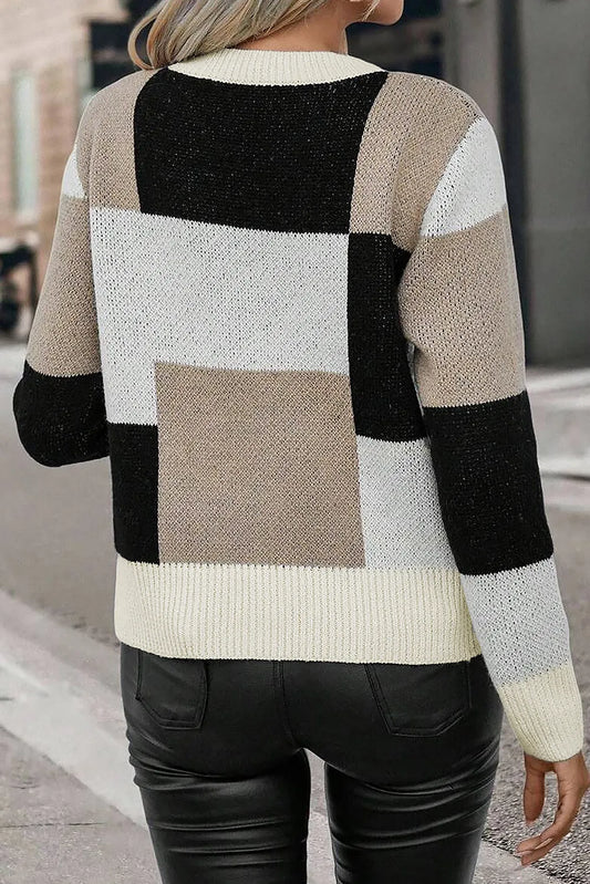 Color Block Round Neck Long Sleeve Sweater - Body By J'ne