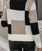 Color Block Round Neck Long Sleeve Sweater