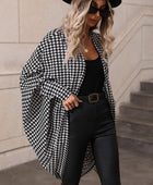 Houndstooth Open Front Batwing Sleeve Cardigan