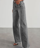 Raw Hem Wide Leg Jeans with Pockets