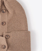 Button Detail Rib-Knit Cuff Beanie