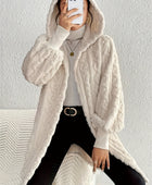 Open Front Long Sleeve Fuzzy Hooded Jacket