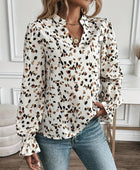 Printed Notched Flounce Sleeve Blouse