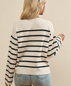 Striped Button Up Round Neck Cardigan