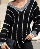 Striped V-Neck Long Sleeve Sweater