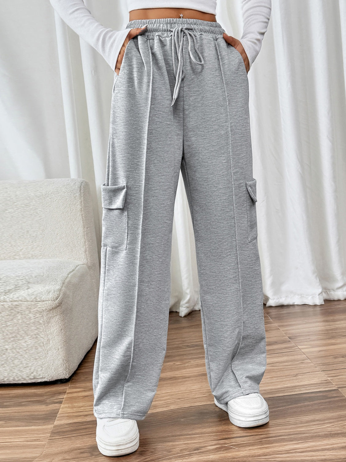 Perfee Drawstring Wide Leg Pants with Pockets - Body By J'ne