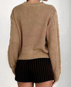 Perfee Openwork Round Neck Long Sleeve Sweater