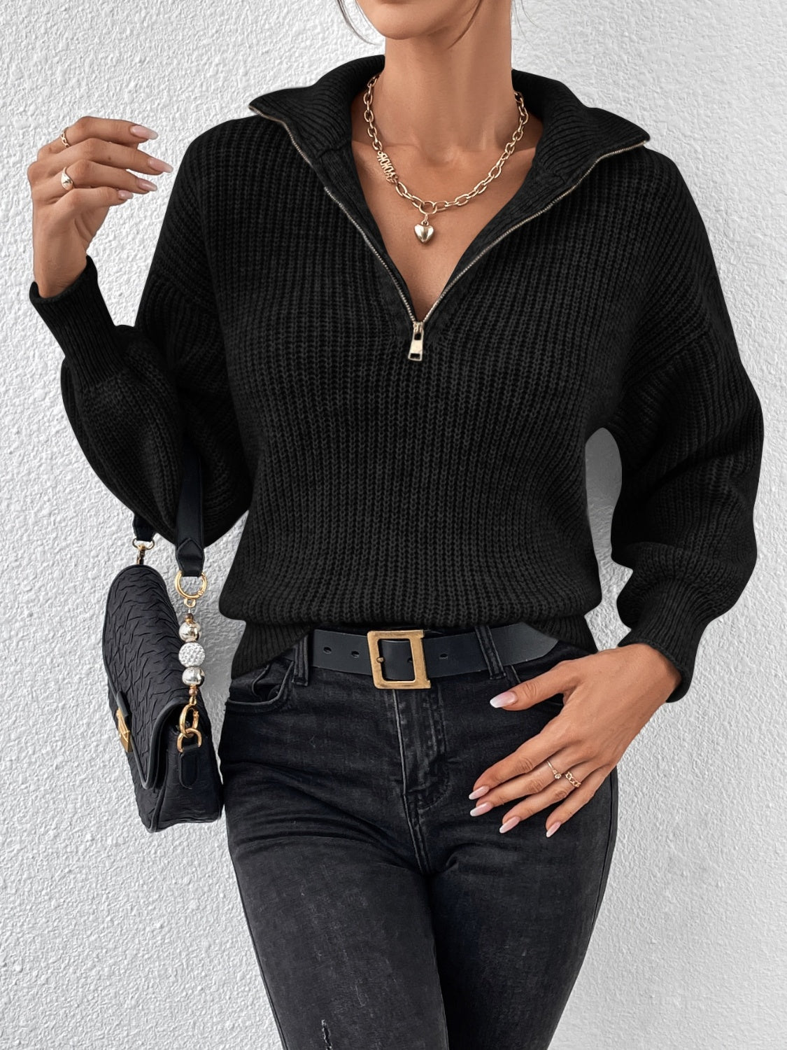 Honey Half Zip Dropped Shoulder Sweater - Body By J'ne