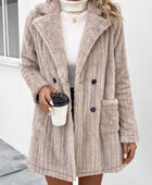 Fuzzy Button Up Long Sleeve Coat with Pockets