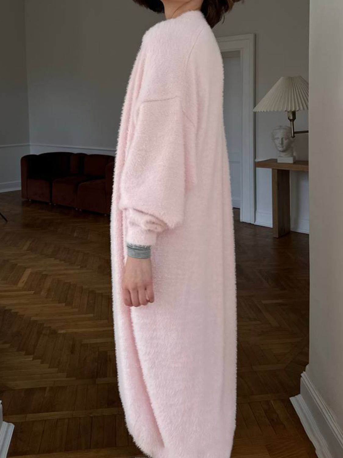 Fuzzy Open Front Solid Color Cardigan - Body By J'ne