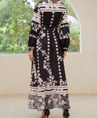 Printed Round Neck Long Sleeve Maxi Dress with Pockets