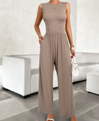 Devine Round Neck Sleeveless Wide Leg Jumpsuit