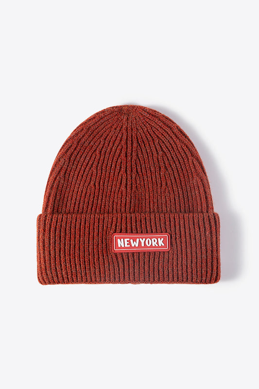 NEWYORK Patch Rib-Knit Cuffed Beanie - Body By J'ne