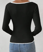 Contrast Trim Long Sleeve Knit Top