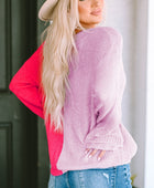 Contrast Color V-Neck Long Sleeve Pullover Sweater