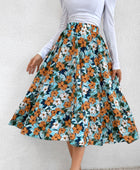 Printed Elastic Waist Midi Skirt