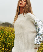 Sequin Sleeve Sweater Knit Tunic Top