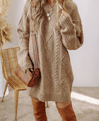 Cable-Knit Round Neck Sweater Dress