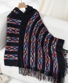 Fringe Contrast Hooded Poncho