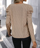 Perfee Textured V-Neck Long Sleeve Top