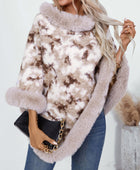 Furry Contrast Three-Quarter Poncho