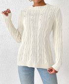 Cable-Knit Round Neck Long Sleeve Sweater