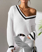 Contrast Trim V-Neck Long Sleeve Sweater