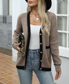 Contrast Trim Button Up Long Sleeve Cardigan