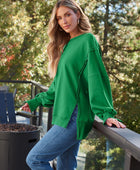 Slit Round Neck Long Sleeve Sweatshirt