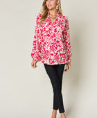 Full Size Printed Ruffle Trim Balloon Sleeve Shirt - Body By J'ne