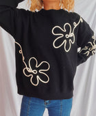 Flower Round Neck Long Sleeve Sweater