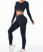 Letter Print Round Neck Long Sleeve Top and Leggings Active Set