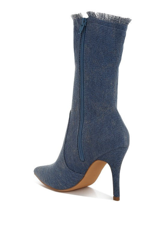 Himkok Distressed Denim Mid-Calf Boots