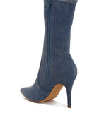 Himkok Distressed Denim Mid-Calf Boots