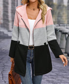 Color Block Zip Up Long Sleeve Hooded Outerwear