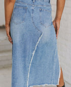 Raw Hem Slit Denim Skirt with Pockets - Body By J'ne