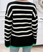 Striped V-Neck Long Sleeve Knit Top