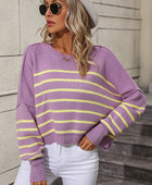 Striped Dropped Shoulder Round Neck Pullover Sweater